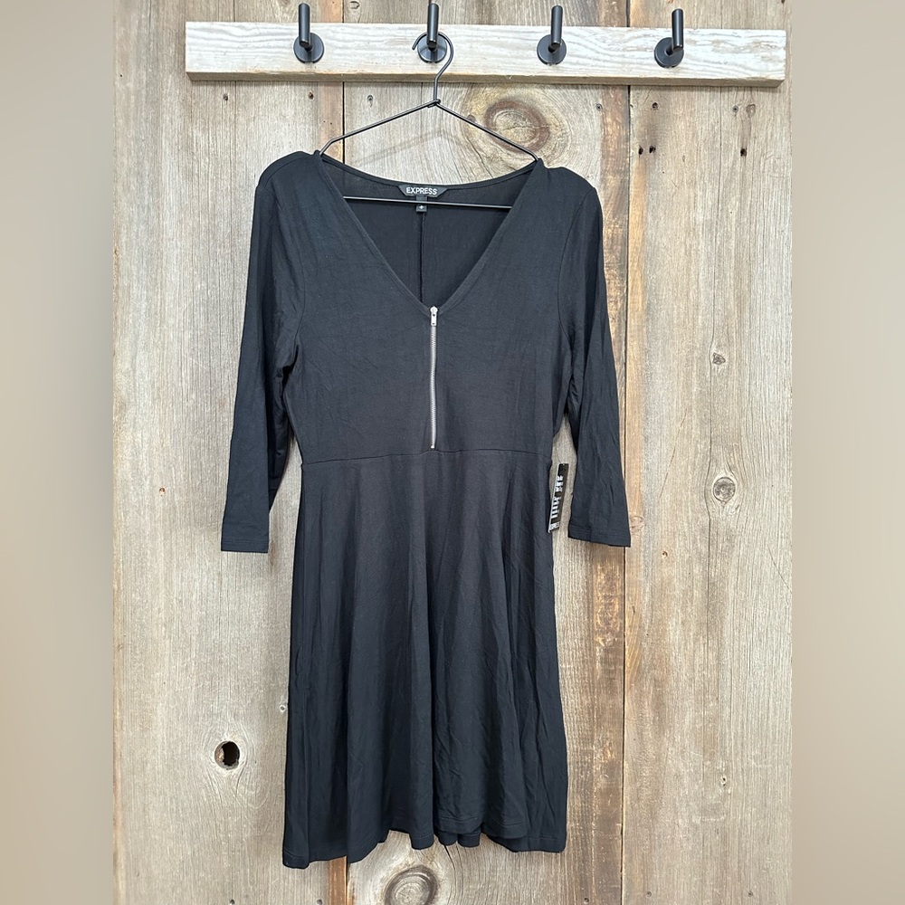Express 3/4 Sleeve Front Zip Swing Dress in Black Size Medium Women’s